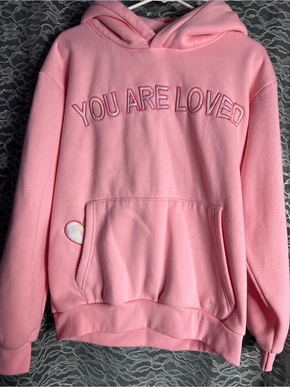 Altar’D State AS Revival Pink Hearts Quilted Embroidered Oversized Hoodie Medium